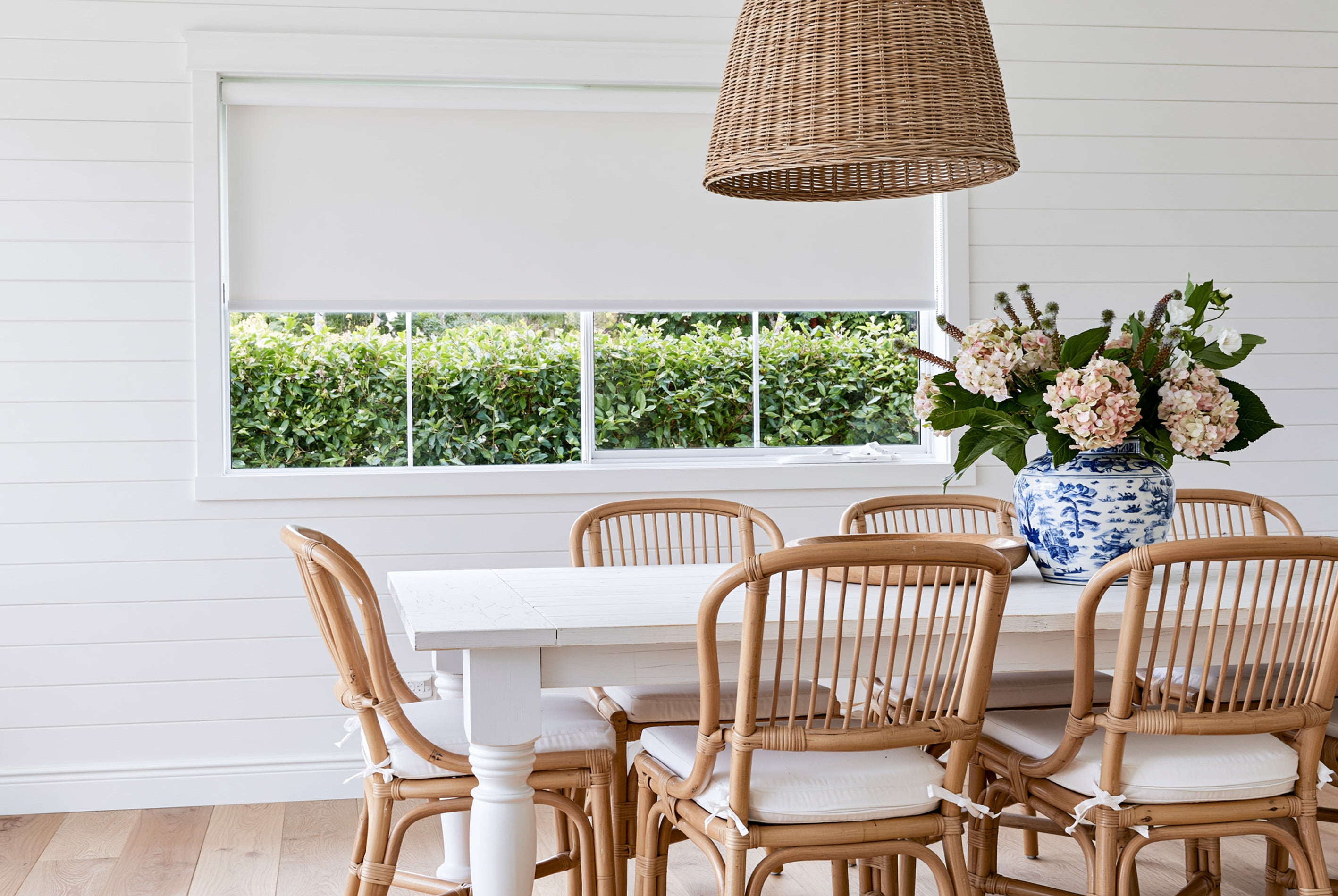 Blockout roller blind in a Hamptons style dining room