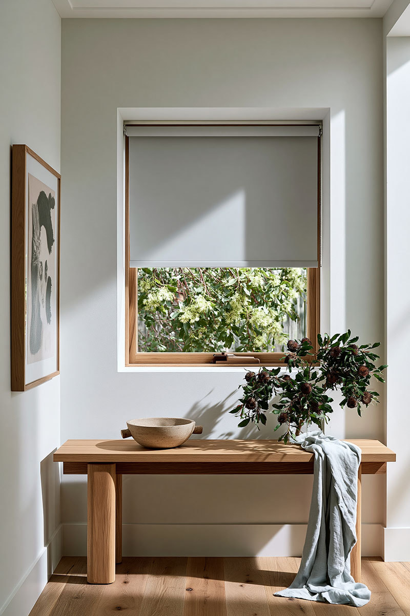 Blockout roller blind in a modern entryway